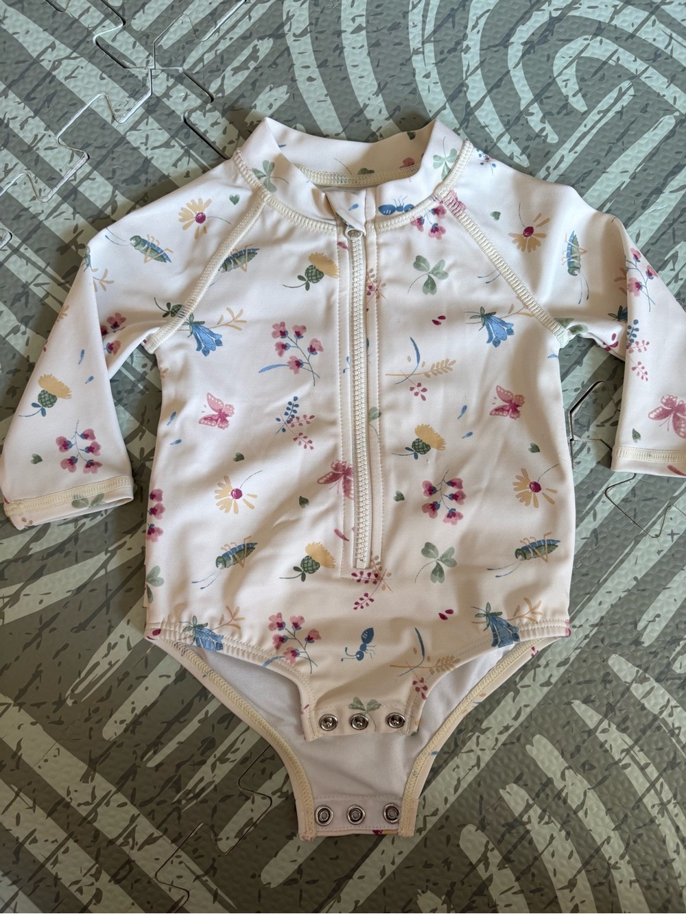 Janie and Jack White Floral Long-Sleeve Rashguard One-Piece